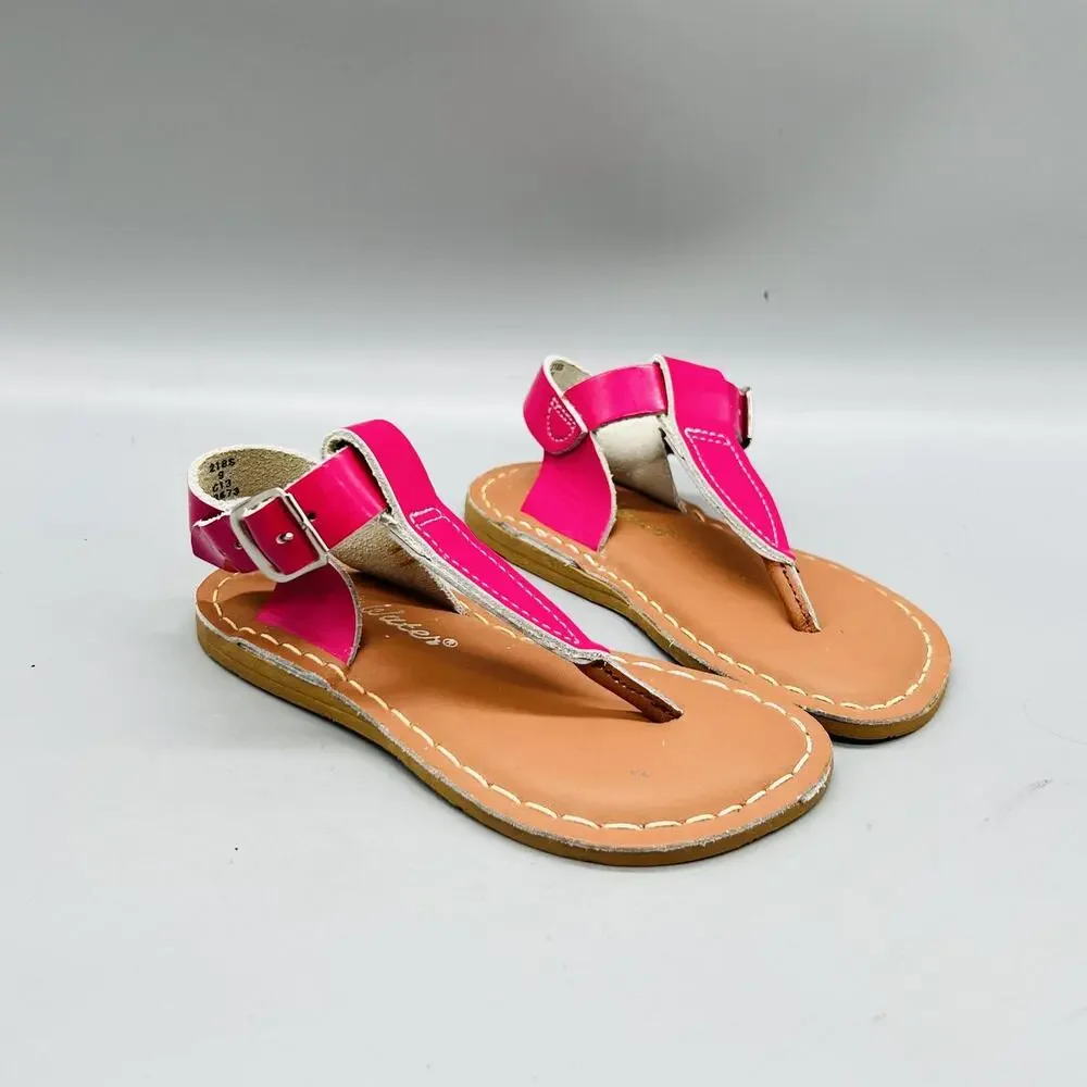 Salt Water Sandals Girls 9 Pink Leather Thong Ankle Buckle Summer Shoes Casual